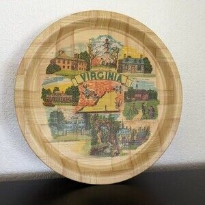 Vintage Bamboo Woven Serving Tray Featuring Virginia - 13"